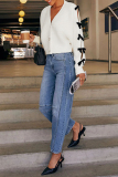 White Casual Hollow Out Buttons Bow Decor V Neck Long Sleeve Fall Winter Knitting Cardigan Coats Outerwear