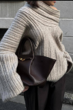 White Loose Cotton Screw Thread Off Shoulder Long Flare Sleeve Fall Winter Knitted Sweater Tops