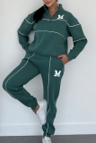 Black Sportwear Letter Zip-up Stand Collar Long Sleeve Sweatshirt and Straight Sweatpants Fall Winter Two Pieces Sweatsuit Sets