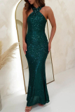 Formal Evening Party Prom Wedding Sequins Backless V Neck Long Bodycon Glitter Prom Halter Maxi Dress