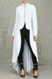 WhiteC asual Print Zipper Collar Long Sleeve Irregular Hem Formal Office Lady Maxi Blazer Dresses