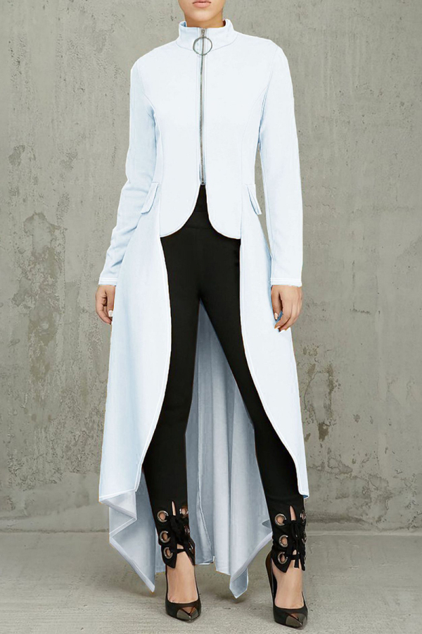 WhiteC asual Print Zipper Collar Long Sleeve Irregular Hem Formal Office Lady Maxi Blazer Dresses
