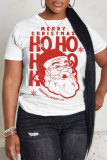 White Red Christmas Casual Santa Claus Letter Print Round Neck Short Sleeve T-Shirts Tops
