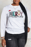 White Red Christmas Loose Letter Print Round Neck Long Sleeve Fall Winter Sweatshirts Tops
