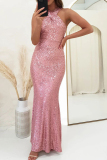 Formal Evening Party Prom Wedding Sequins Backless V Neck Long Bodycon Glitter Prom Halter Maxi Dress