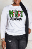 White Red Christmas Loose Letter Print Round Neck Long Sleeve Fall Winter Sweatshirts Tops