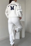 Black Sportwear Letter Zip-up Stand Collar Long Sleeve Sweatshirt and Straight Sweatpants Fall Winter Two Pieces Sweatsuit Sets