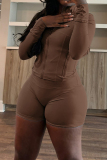 Black Skinny Sportwear Gym Casual Zip up Stand Collar Long Sleeve Jacket and Shorts Two Pieces Sets