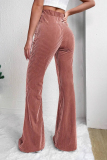 Peacock Blue Casual Corduroy Texture Regular High Waist Speaker Skinny Flared Pants Bottoms
