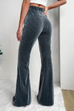 Peacock Blue Casual Corduroy Texture Regular High Waist Speaker Skinny Flared Pants Bottoms