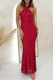 Formal Evening Party Prom Wedding Sequins Backless V Neck Long Bodycon Glitter Prom Halter Maxi Dress