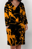 White Graphics Print V Neck Short Sleeve Pockets Casual Straight Loose Midi T-Shirt Dress