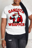 White Red Christmas Casual Santa Claus Letter Print Round Neck Short Sleeve T-Shirts Tops