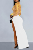 Apricot Hot Drilling Evening Party Gown See-Through Turtleneck Long Sleeve Floor Length Long High Slit Bodycon Glitter Prom Maxi Dress