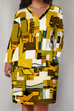 White Graphics Print V Neck Short Sleeve Pockets Casual Straight Loose Midi T-Shirt Dress