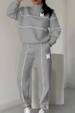 Black Sportwear Letter Zip-up Stand Collar Long Sleeve Sweatshirt and Straight Sweatpants Fall Winter Two Pieces Sweatsuit Sets