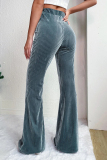 Peacock Blue Casual Corduroy Texture Regular High Waist Speaker Skinny Flared Pants Bottoms