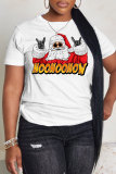 White Red Christmas Casual Santa Claus Letter Print Round Neck Short Sleeve T-Shirts Tops
