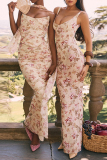 Off-white Floral Print Sleeveless Backless U Neck Floor Length Long Vacarion Bodycon Maxi Tank Dresses