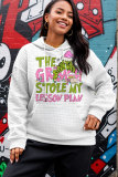 White Pink Casual Christmas Grinch Top Long Sleeve Fall Winter Hooded Sweatshirt