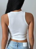 White Skinny Casual Letter Figure Print Round Neck Short Tank Tops Vest
