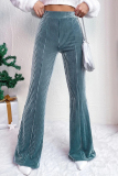 Peacock Blue Casual Corduroy Texture Regular High Waist Speaker Skinny Flared Pants Bottoms