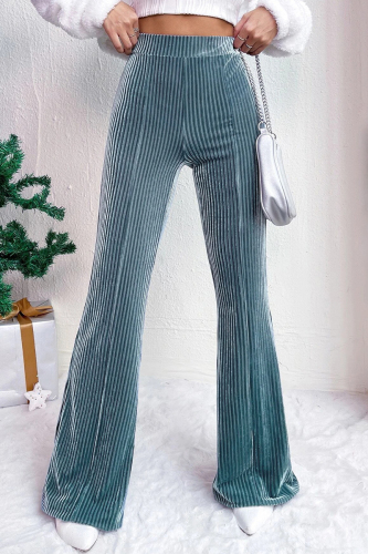 Peacock Blue Casual Corduroy Texture Regular High Waist Speaker Skinny Flared Pants Bottoms