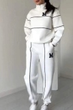 Black Sportwear Letter Zip-up Stand Collar Long Sleeve Sweatshirt and Straight Sweatpants Fall Winter Two Pieces Sweatsuit Sets