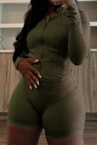 Black Skinny Sportwear Gym Casual Zip up Stand Collar Long Sleeve Jacket and Shorts Two Pieces Sets
