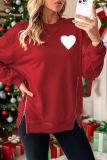 Red Christmas Love Print Bow Decor Round Neck Round Neck Long Sleeve Fall Winter Sweatshirts Tops