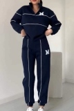Black Sportwear Letter Zip-up Stand Collar Long Sleeve Sweatshirt and Straight Sweatpants Fall Winter Two Pieces Sweatsuit Sets