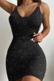 Red Evening Party Gown Backless Spaghetti Strap Wrapped Skirt Ruched Bodycon Glitter Prom Mini Slip Dress