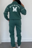 Black Sportwear Letter Zip-up Stand Collar Long Sleeve Sweatshirt and Straight Sweatpants Fall Winter Two Pieces Sweatsuit Sets