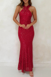 Formal Evening Party Prom Wedding Sequins Backless V Neck Long Bodycon Glitter Prom Halter Maxi Dress