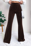 Peacock Blue Casual Corduroy Texture Regular High Waist Speaker Skinny Flared Pants Bottoms