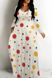Dark Pink Casual Gradient Dots Print O Neck Long Sleeve Pocket Floor Length Maxi Dresses