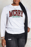White Red Christmas Loose Letter Print Round Neck Long Sleeve Fall Winter Sweatshirts Tops