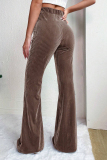 Peacock Blue Casual Corduroy Texture Regular High Waist Speaker Skinny Flared Pants Bottoms