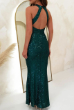 Formal Evening Party Prom Wedding Sequins Backless V Neck Long Bodycon Glitter Prom Halter Maxi Dress