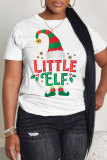 White Red Christmas Casual Santa Claus Letter Print Round Neck Short Sleeve T-Shirts Tops
