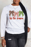 White Red Christmas Loose Letter Print Round Neck Long Sleeve Fall Winter Sweatshirts Tops