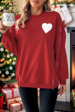 Red Christmas Love Print Bow Decor Round Neck Round Neck Long Sleeve Fall Winter Sweatshirts Tops