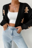 Black Casual Biscuit Man Dropped Shoulder Cardigan Fall Spring Short Knitted Sweater Coats Jacket