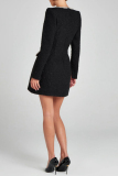 Red Rhinestone Decor Turndown Collar Long Sleeve Formal Evening Party A Line Chanel Style Mini Dress