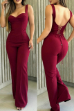 Red Party Club Sexy Casual Elegant Backless Cross Straps Spaghetti Strap Bodycon Wide Leg Cami Jumpsuits