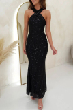 Formal Evening Party Prom Wedding Sequins Backless V Neck Long Bodycon Glitter Prom Halter Maxi Dress