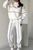 Black Sportwear Letter Zip-up Stand Collar Long Sleeve Sweatshirt and Straight Sweatpants Fall Winter Two Pieces Sweatsuit Sets
