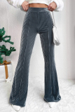 Peacock Blue Casual Corduroy Texture Regular High Waist Speaker Skinny Flared Pants Bottoms