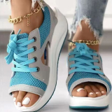 Purple Casual Sports Leisure Mesh Peep Toe Hollow Out Fish Mouth Platform Wedges Slip-on Sandals Shoes
