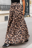 Casual Leopard Pocket Loose High Waist A-line Swing Long Skirts Bottoms